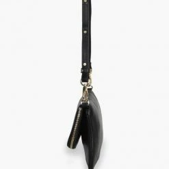 Federation Accessories Take Me Black Leather Fold Over Cross Body Gold Hardware Bag