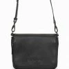 Federation Accessories Take Me Black Leather Fold Over Cross Body Gunmetal Hardware Bag
