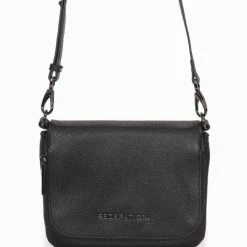 Federation Accessories Take Me Black Leather Fold Over Cross Body Gunmetal Hardware Bag