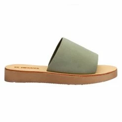 Solsana Tara Comfy Leather Slide Moss Natural Base Chunky Sole