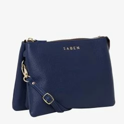Saben Accessories Tilly Multi Pocket French Navy Leather Crossbody Clutch