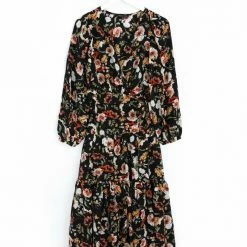 Among The Brave Twilight Large Black Floral LS Tiered Maxi Dress Fashion