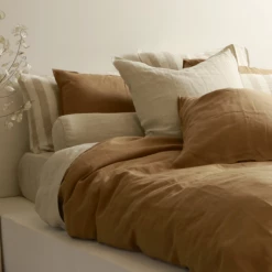 Home Lab 100% French Linen Duvet Cover Set Super King Ginger