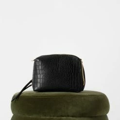 Vash Izar Black Croc Mini Crossbody