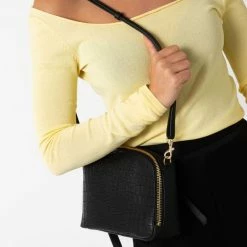 Vash Izar Black Croc Mini Crossbody