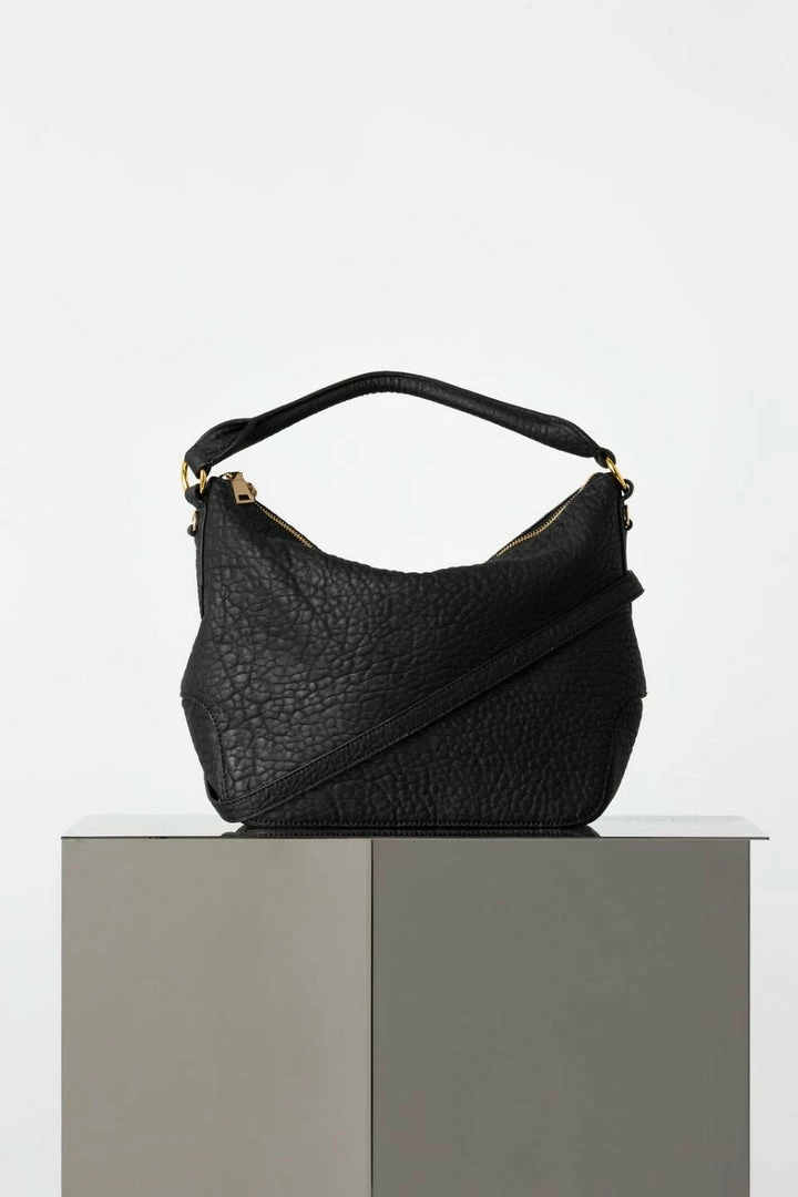 Vash Dani Black Bubble Leather Hobo Bag
