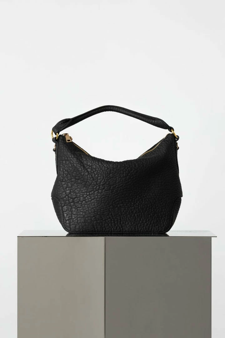 Vash Dani Black Bubble Leather Hobo Bag