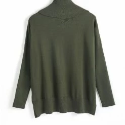 Among The Brave Vital Dark Khaki Soft Fine Gauge Relaxed Roll Neck Knit Fashion