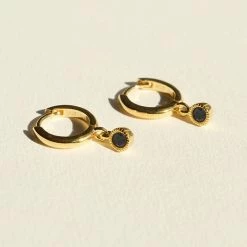 Brie Leon Accessories 925 Renondo Drop Earrings Gold Plated Black Stone Drop Detail