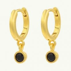 Brie Leon Accessories 925 Renondo Drop Earrings Gold Plated Black Stone Drop Detail