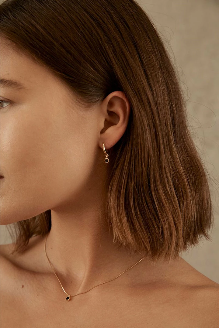 Brie Leon Accessories 925 Renondo Drop Earrings Gold Plated Black Stone Drop Detail