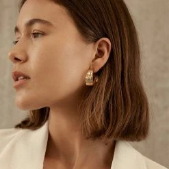 Brie Leon Accessories Sabana Gold Wide Stud Hoop Earrings