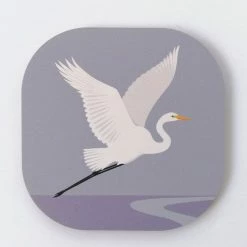 100% NZ Hansby Design White Heron Grey Coaster
