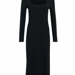Among The Brave Ziggy Black Square Neck LS Rib Midi Dress Fashion