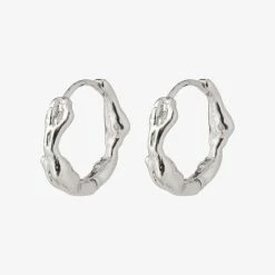 Pilgrim Zion Textured Silver Huggie Hoop Earrings Accessories