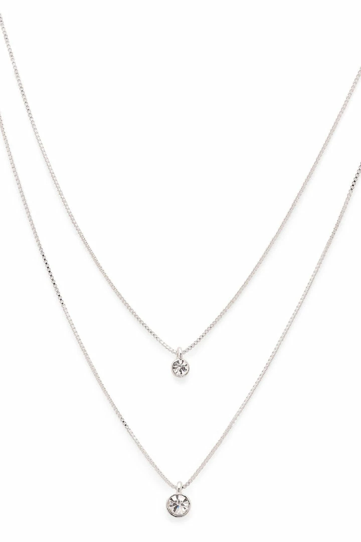 Pilgrim Lucia Pi Silver Double Necklace With Crystals