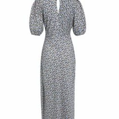 Among The Brave Amora Periwinkle Blue Floral SS Puff Sleeve Panel Bodice Bias Maxi Slip Dress