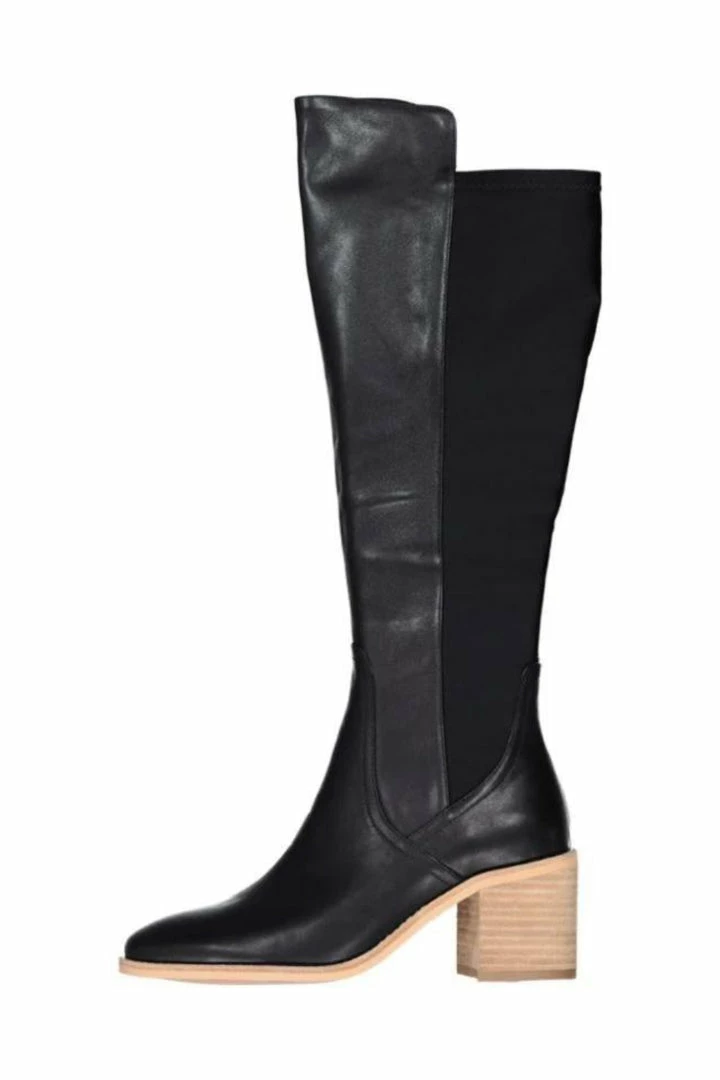 Minx Awaken High Knee Black Leather Boot With Natural Heel Accessories