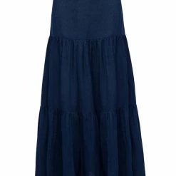 Among The Brave Blazing Navy Tiered Linen Midi Skirt Fashion