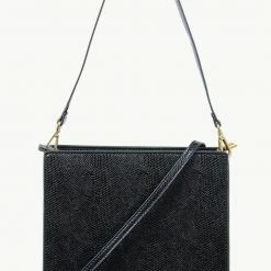 Brie Leon Accessories Audrey Square Structured Black Snake Skin Bag