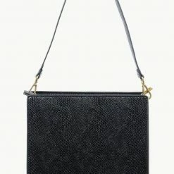Brie Leon Accessories Audrey Square Structured Black Snake Skin Bag