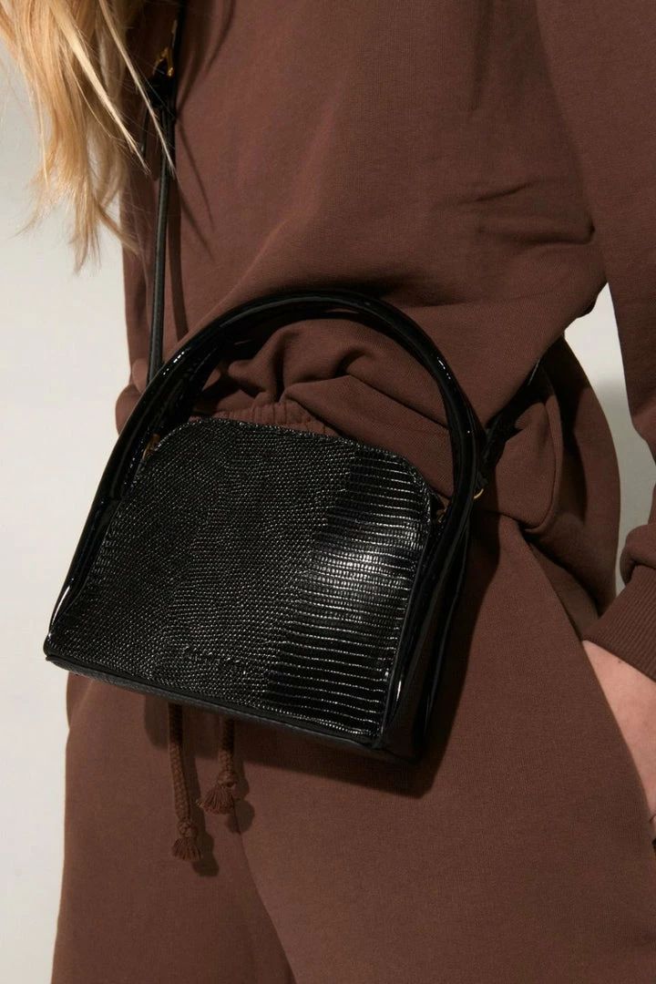 Brie Leon Evie Small Crossbody Black Lizard Bag With Top Handle Accessories