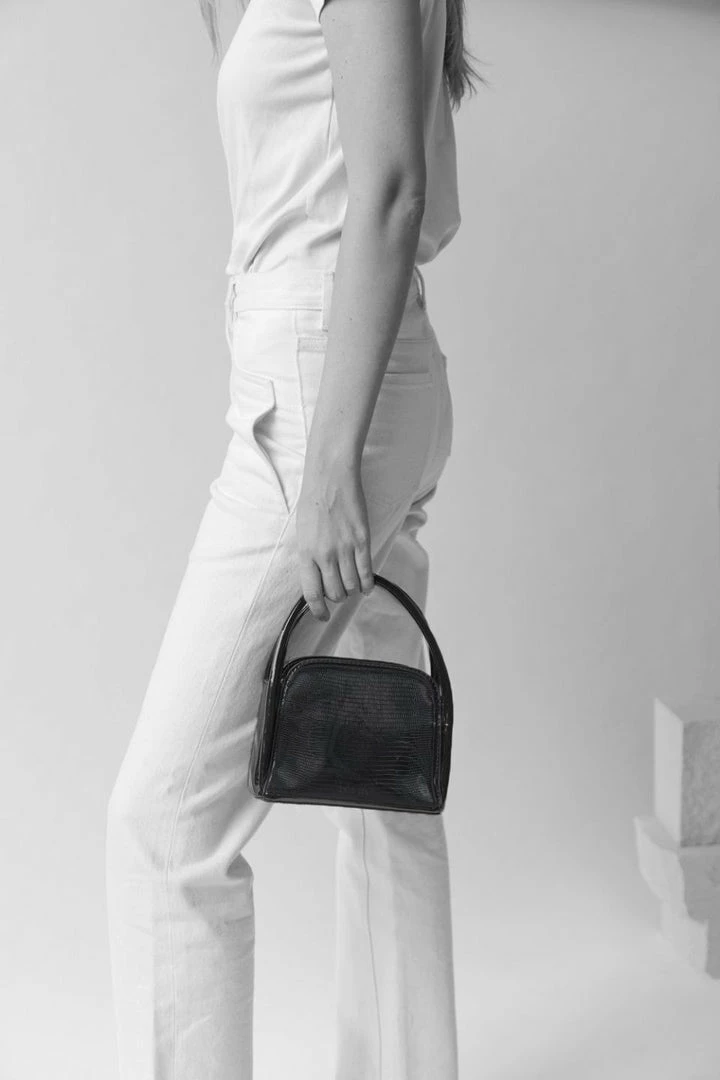 Brie Leon Evie Small Crossbody Black Lizard Bag With Top Handle Accessories