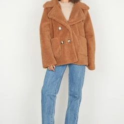 Esmaee Elsewear Toffee Double Breasted Teddy Jacket Fashion