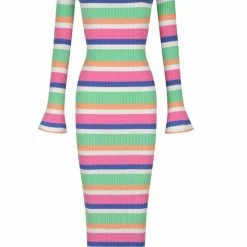 Charlie Holiday Martina Multi Stripe LS Midi Knit Dress Fashion