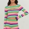Charlie Holiday Martina Multi Stripe Open Front LS Knit Top Fashion