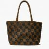 Brie Leon Check Small Walnut Black Straw Raffia Woven Tote