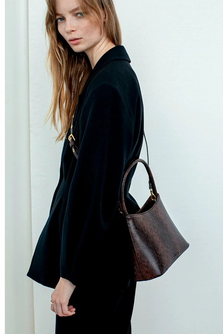 Brie Leon Accessories Chloe Top Handle Dark Brown Snake Bag