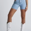 Abrand Jeans Fashion A Claudia Cut Off Mid Thigh Walk Away Blue Denim Short