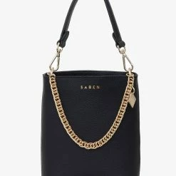 Saben Accessories Coco Black Leather Bucket Bag With Gold Chain Detailing