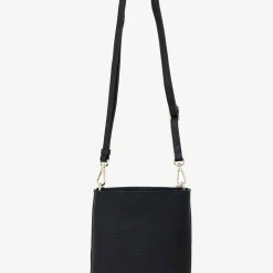 Saben Accessories Coco Black Leather Bucket Bag With Gold Chain Detailing