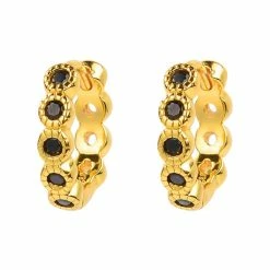 Brie Leon 925 CS Black Redondo Pillar Gold Sleeper Earrings