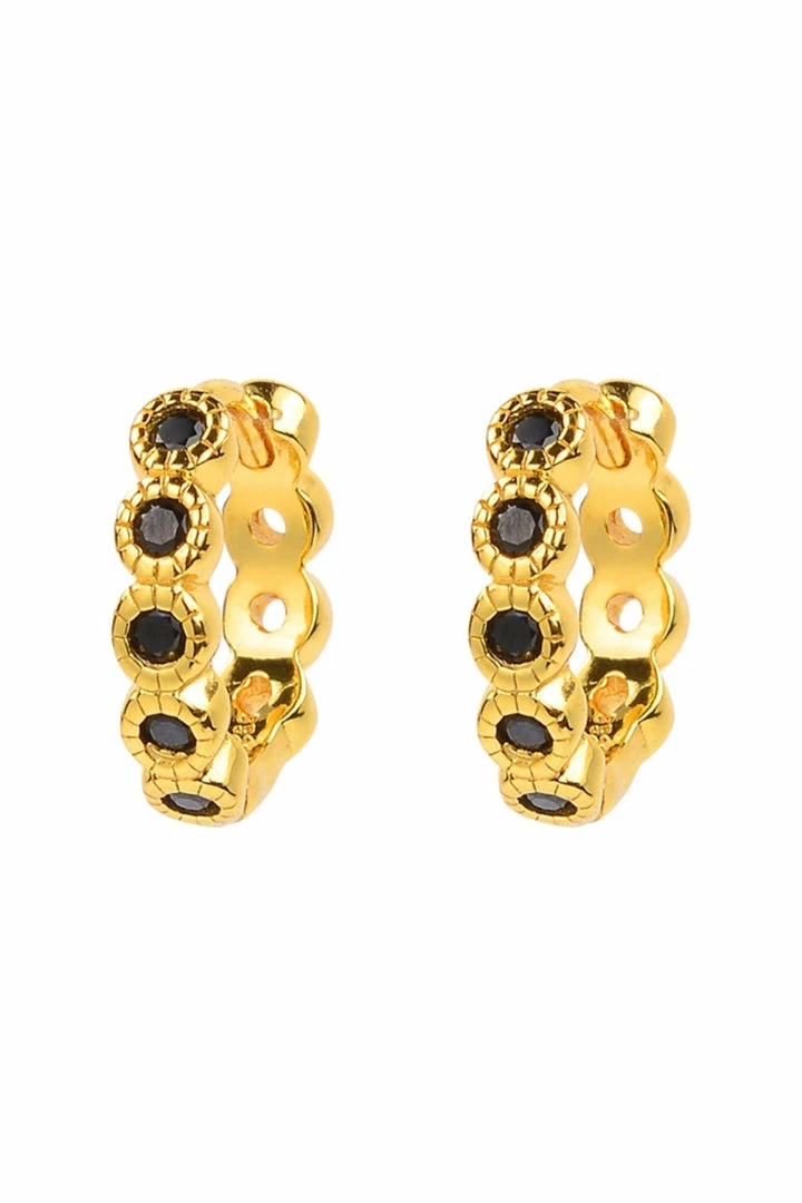 Brie Leon 925 CS Black Redondo Pillar Gold Sleeper Earrings
