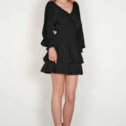 Esmaee Skylar Black Lace LS Mini Dress Fashion