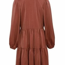 Among The Brave Fashion Deluxe Copper LS Balloon Sleeve Tie Back Tiered Mini Dress