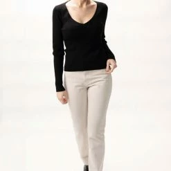 Among The Brave Desire Black LS V Neck Rib Knit Top