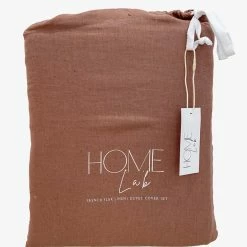 Home Lab 100% French Linen Duvet Cover Set King Chestnut Dusky Rose Cushion, Throws & Linen