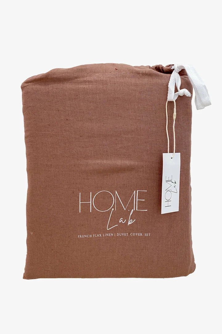 Home Lab 100% French Linen Duvet Cover Set King Chestnut Dusky Rose Cushion, Throws & Linen