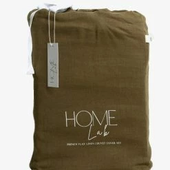 Home Lab 100% French Linen Duvet Cover Set Super King Khaki Cushion, Throws & Linen