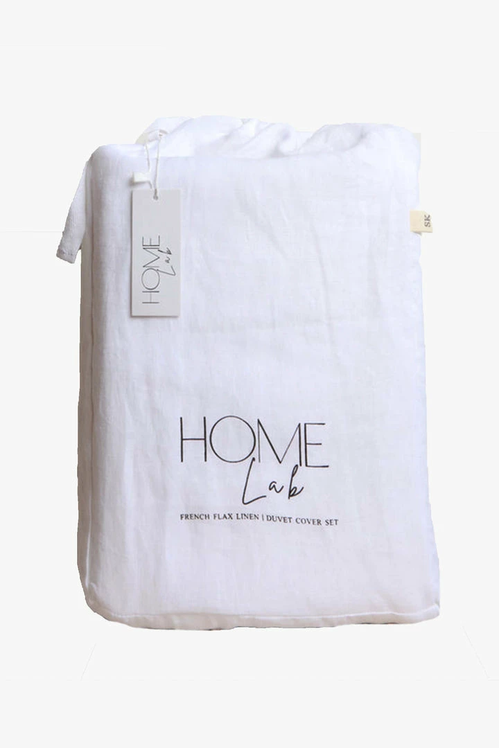 Home Lab Cushion, Throws & Linen 100% French Linen Duvet Cover Set Super King White