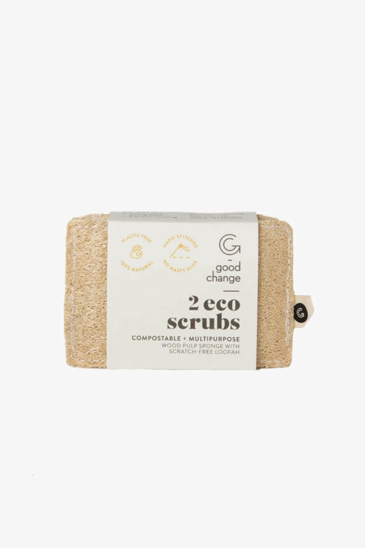 Good Change Table & Kitchen Eco Scrubs Natural Two Pack Wood Pulp Sponge Loofah