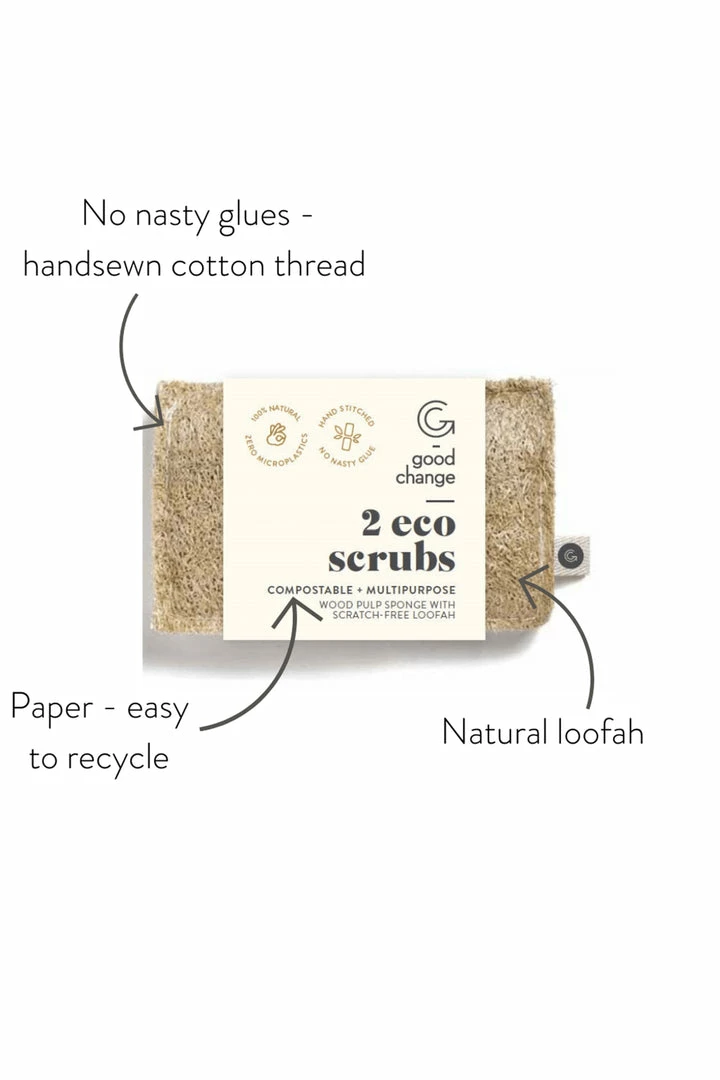 Good Change Table & Kitchen Eco Scrubs Natural Two Pack Wood Pulp Sponge Loofah