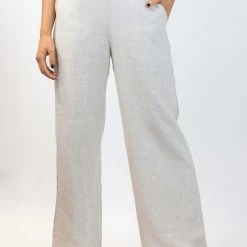 Among The Brave Fashion Freedom Natural Flat Front Deep Waistband Wide Leg Linen Pant