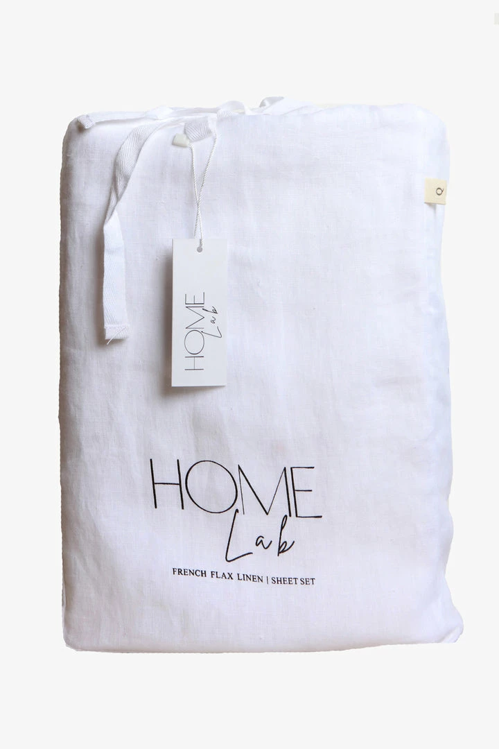 Home Lab 100% French Linen Sheet Set Queen White Cushion, Throws & Linen