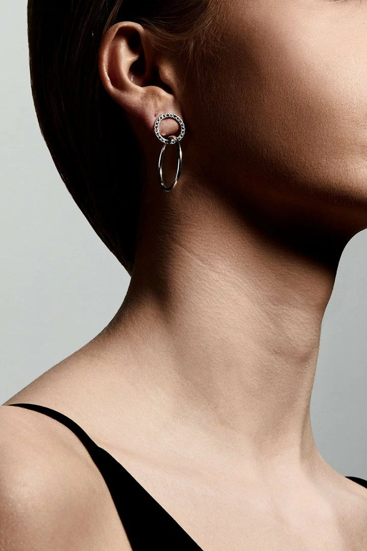 Pilgrim Accessories Garcelle Double Circle Silver Plated Stud Earrings With Crystals