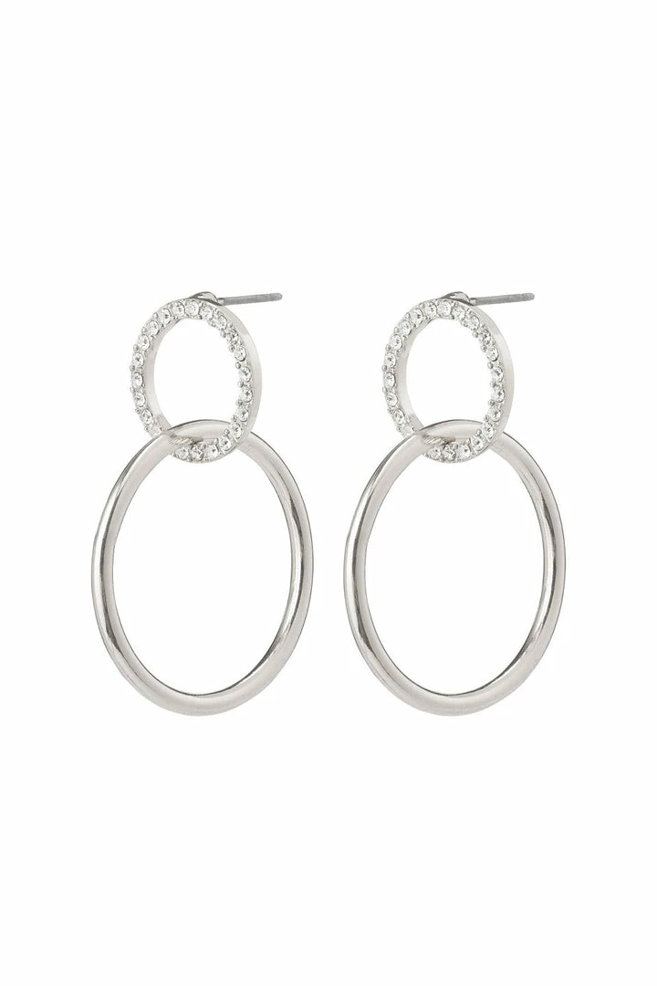 Pilgrim Accessories Garcelle Double Circle Silver Plated Stud Earrings With Crystals